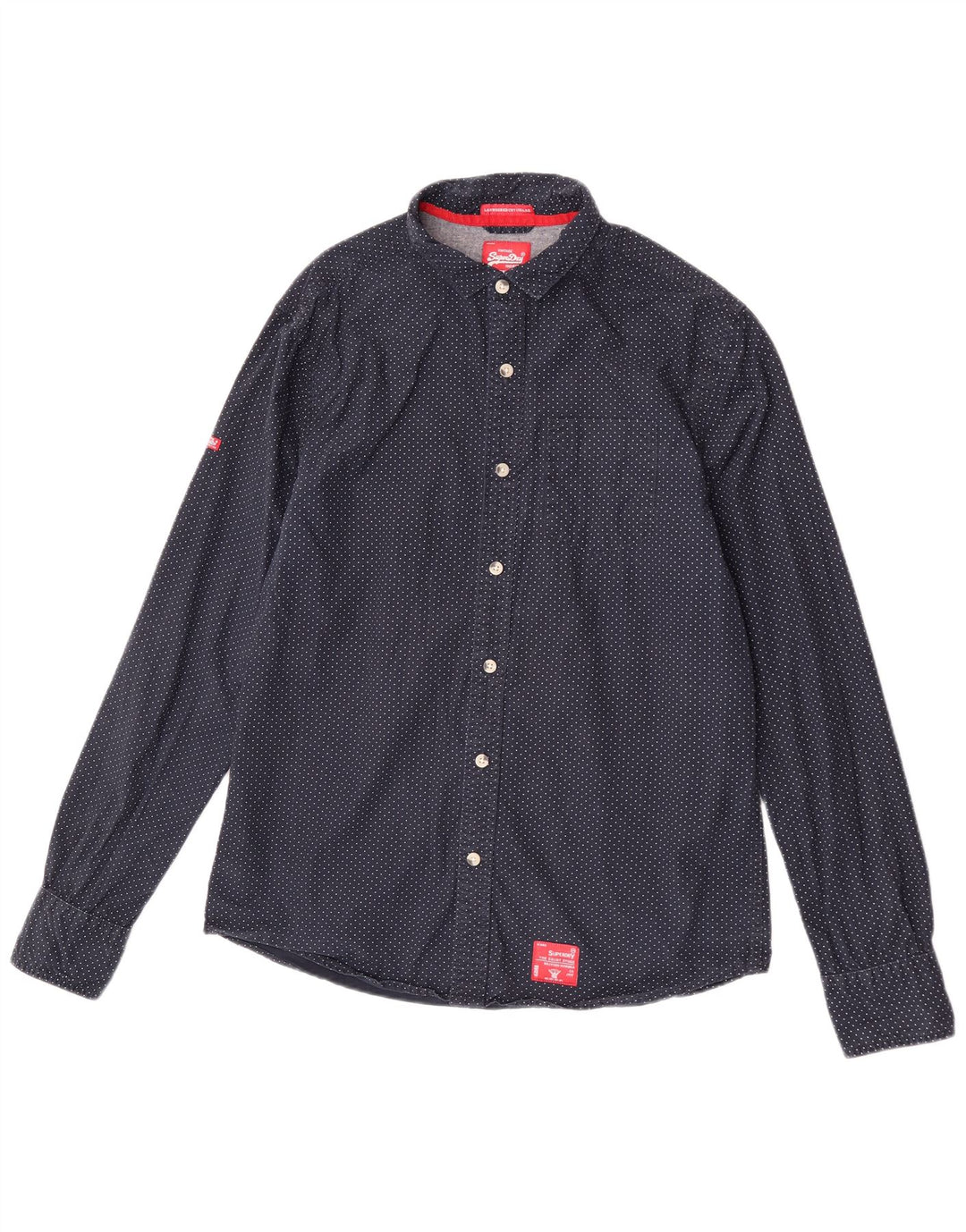 Superdry Herrenhemd 2XL Marineblau gepunktete Baumwolle