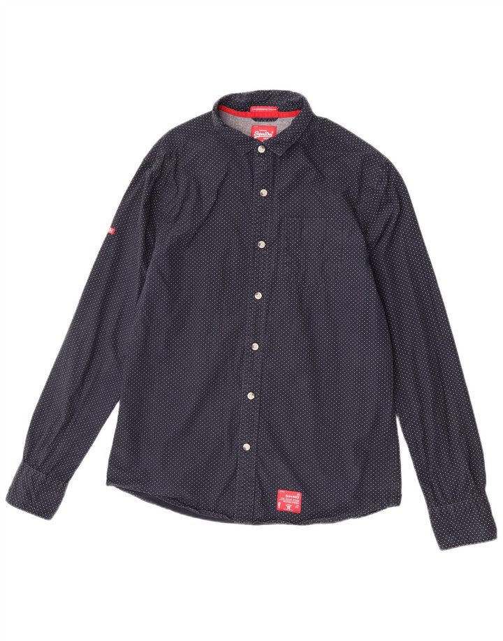 Superdry Herrenhemd 2XL Marineblau gepunktete Baumwolle