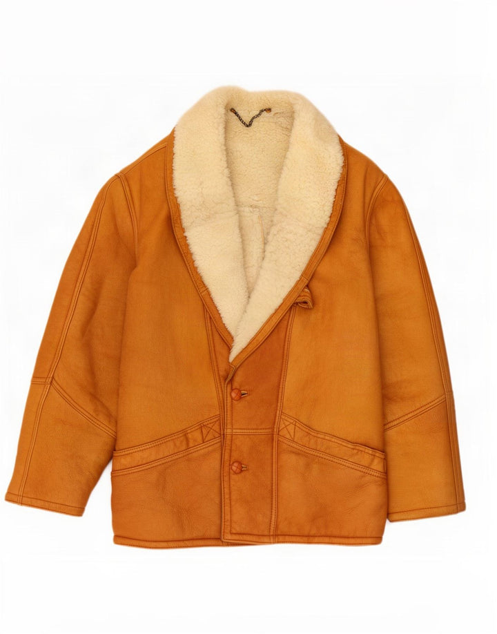 Vintage Herren Shearling Jacke IT 50 Large Braun Colourblock