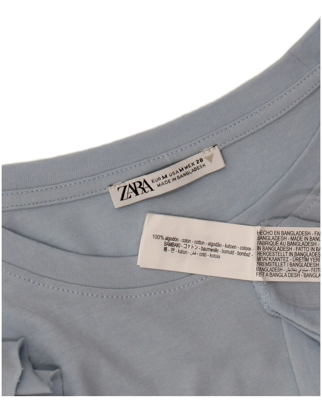 ZARA Damen Blusentop UK 12 Mittelblaue Baumwolle