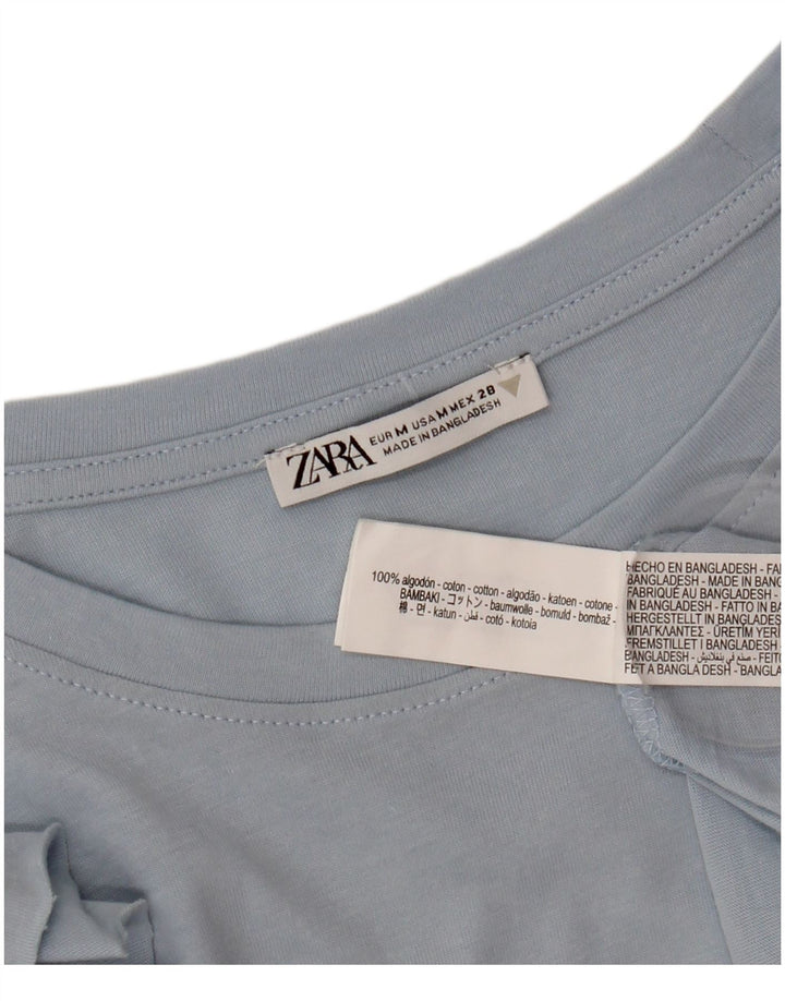 ZARA Damen Blusentop UK 12 Mittelblaue Baumwolle