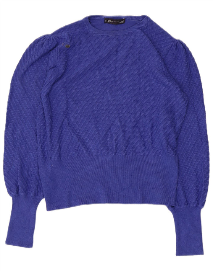 Marks & Spencer Damen Crop Pullover mit Rundhalsausschnitt, UK 14, Mittelblau