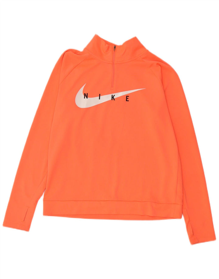 Nike Damen Dri Fit Graphic Pullover Trainingsanzug Top UK 10 Small Orange