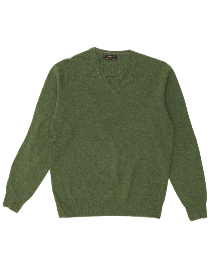 MASSIMO DUTTI Herren-Pullover mit V-Ausschnitt, Größe L, Grün