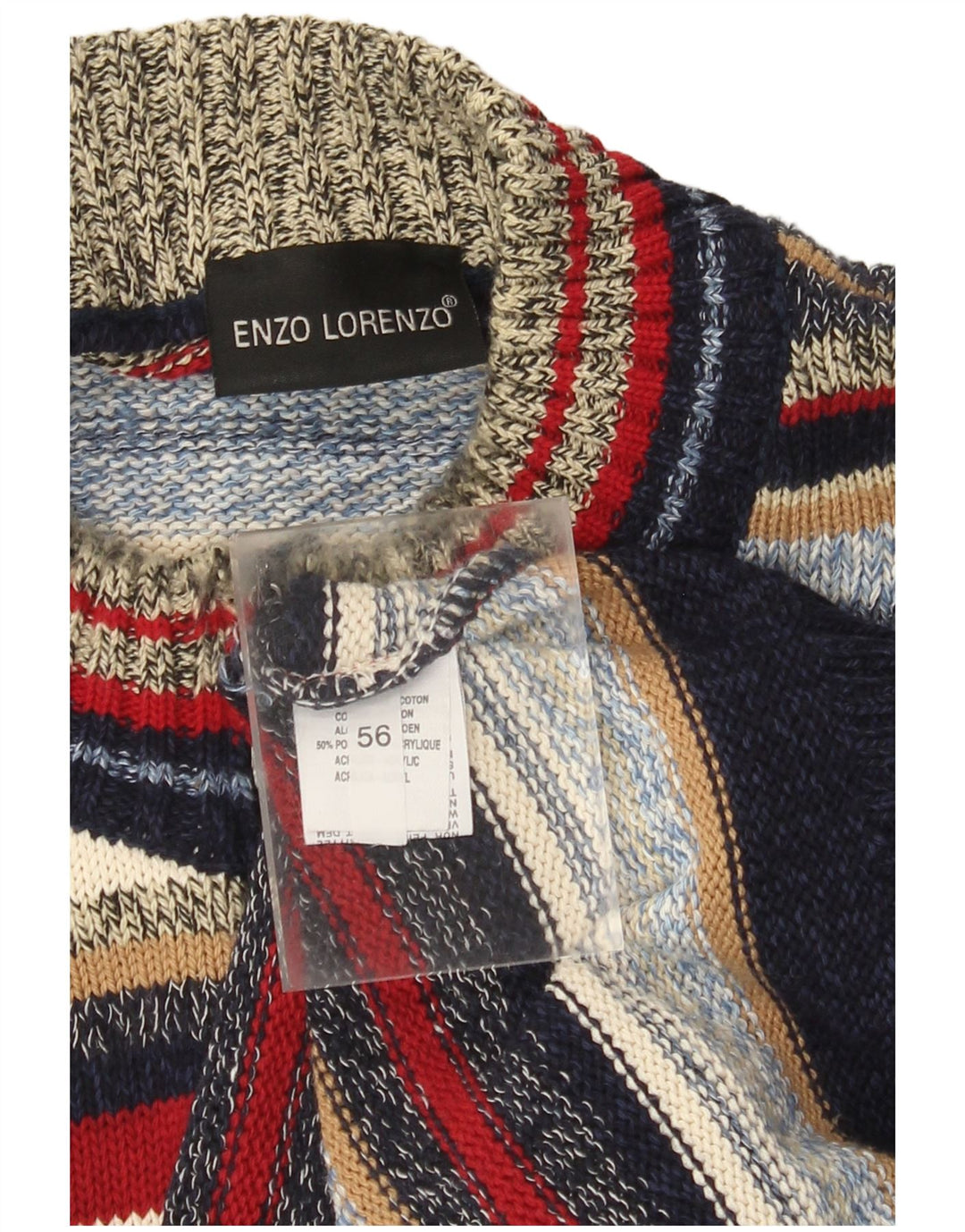 Enzo Lorenzo Herren-Pullover mit Reißverschluss am Hals IT 56 2XL Mehrfarbig gestreift