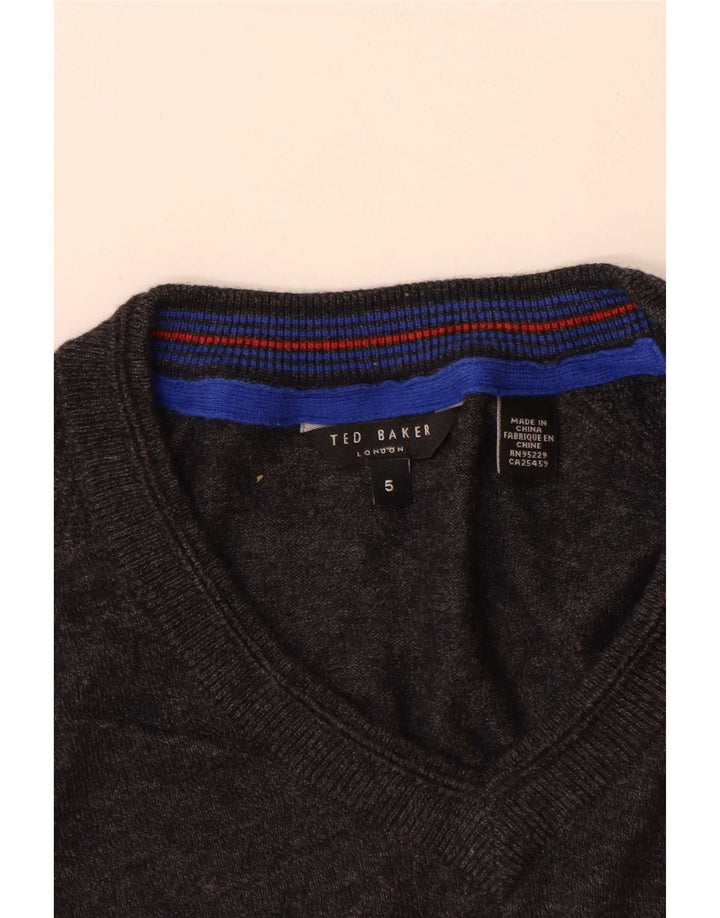 Ted Baker Herren-Pullover mit V-Ausschnitt, Größe 5, XL, graue Wolle