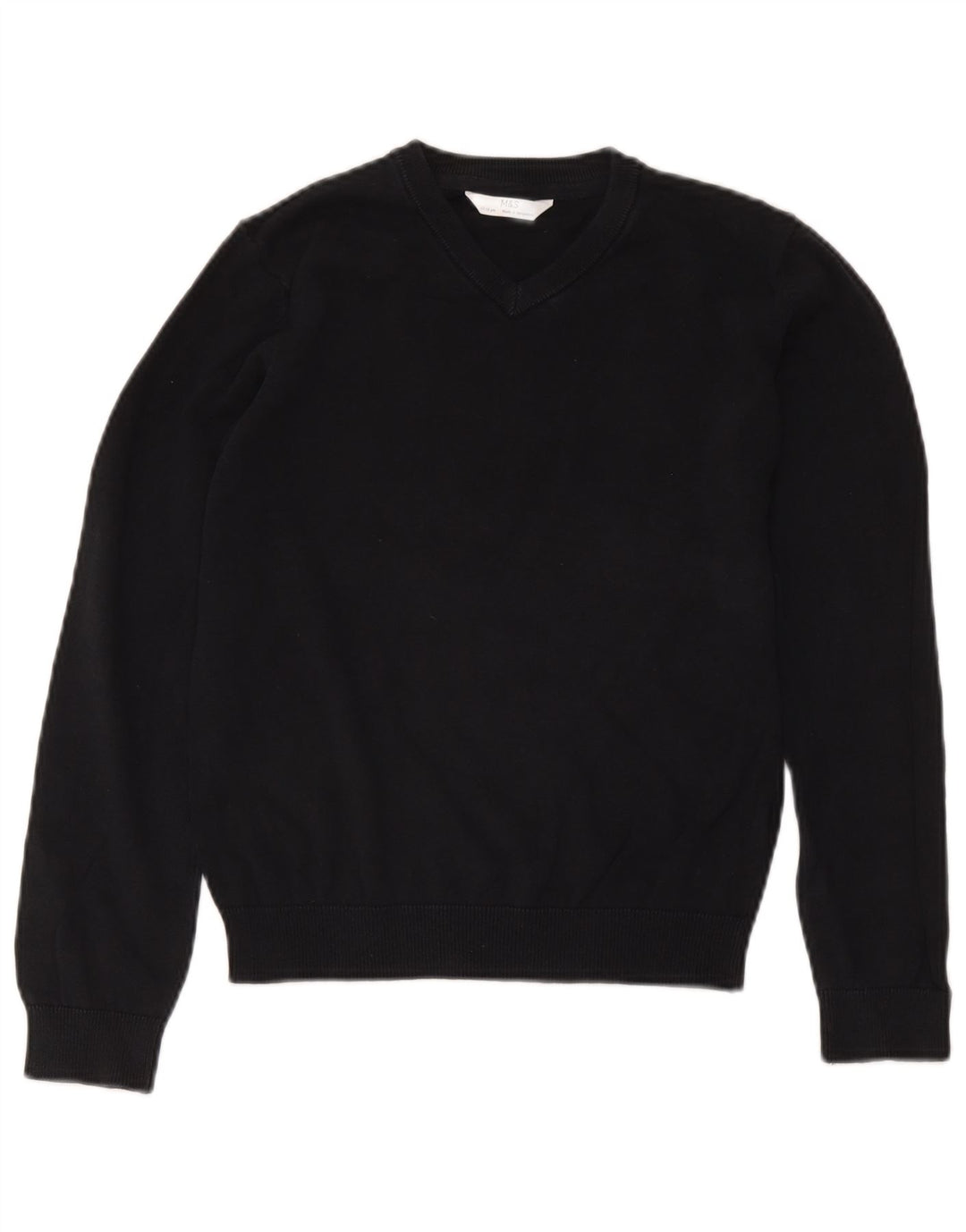 Marks & Spencer Jungen-Pullover mit V-Ausschnitt, 11–12 Jahre, schwarze Baumwolle