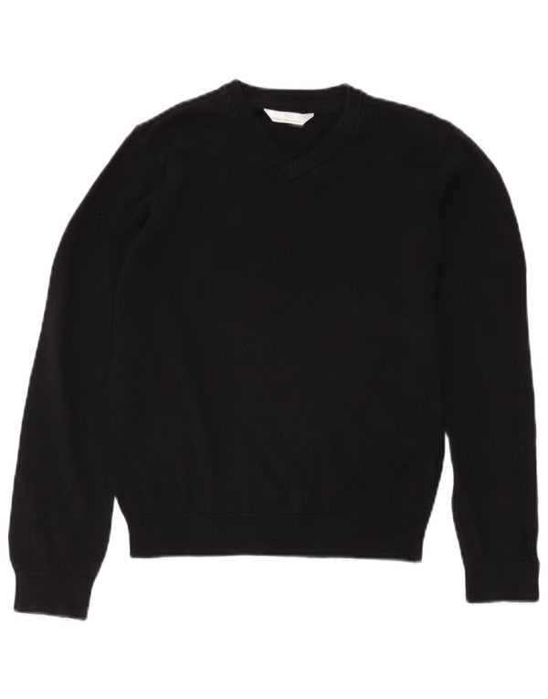 Marks & Spencer Jungen-Pullover mit V-Ausschnitt, 11–12 Jahre, schwarze Baumwolle