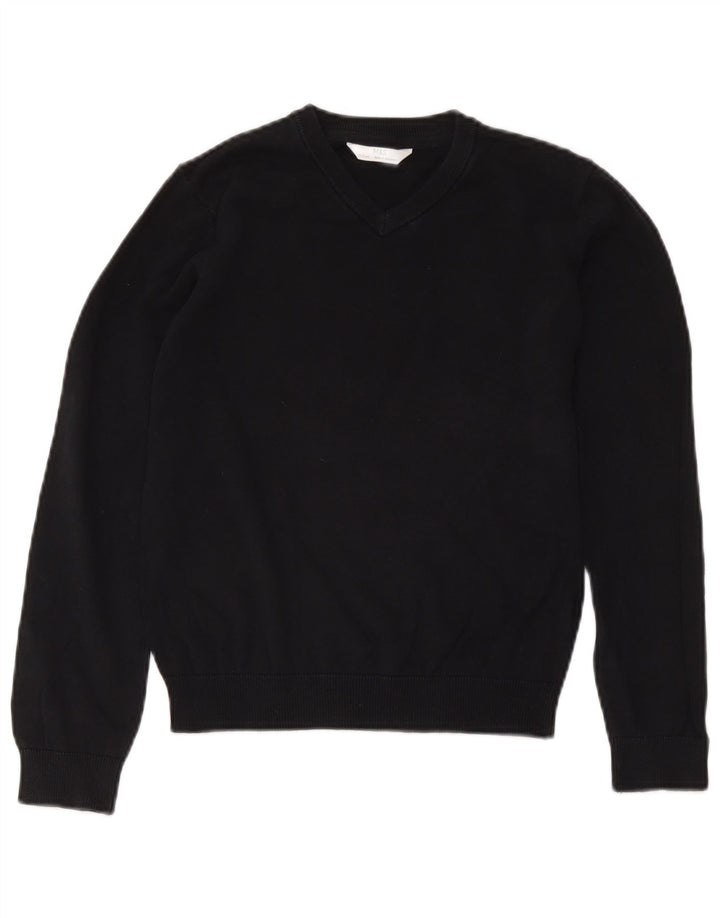 Marks & Spencer Jungen-Pullover mit V-Ausschnitt, 11–12 Jahre, schwarze Baumwolle