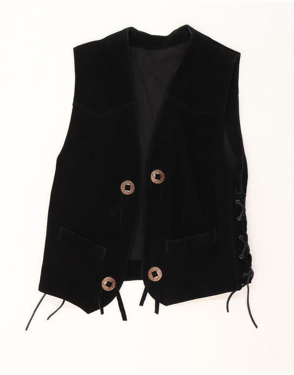 Vintage Damen Motorstyle Lederweste UK 18 XL Schwarzes Leder