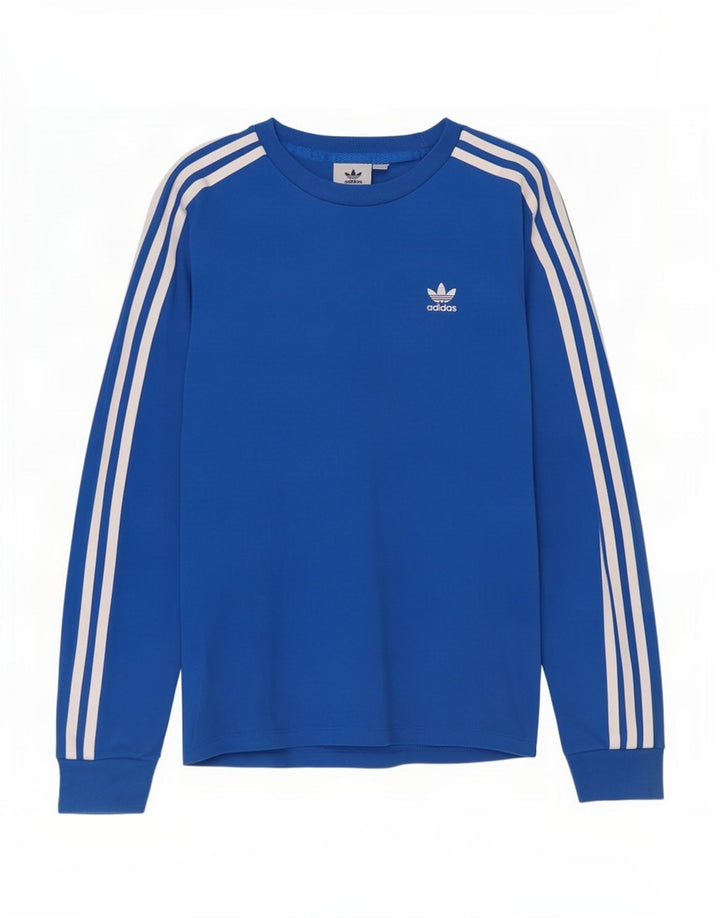 Adidas Damen Top Langarm UK 8 Small Blaue Baumwolle