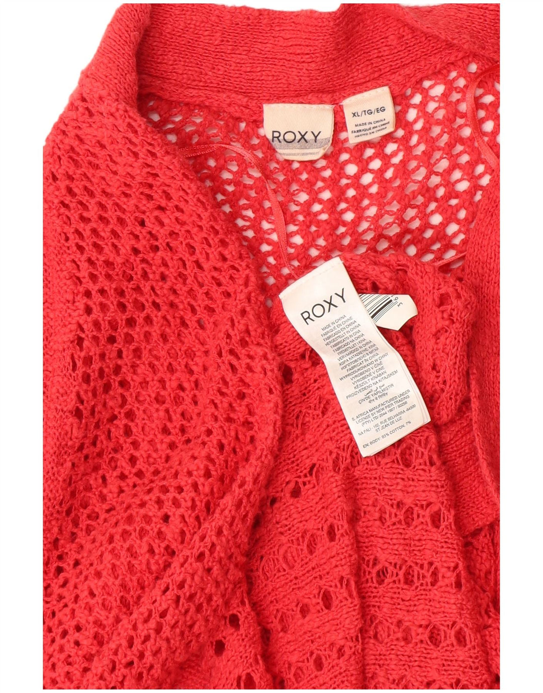 ROXY Damen-Longline-Häkel-Cardigan-Pullover UK 18 XL Rote Baumwolle
