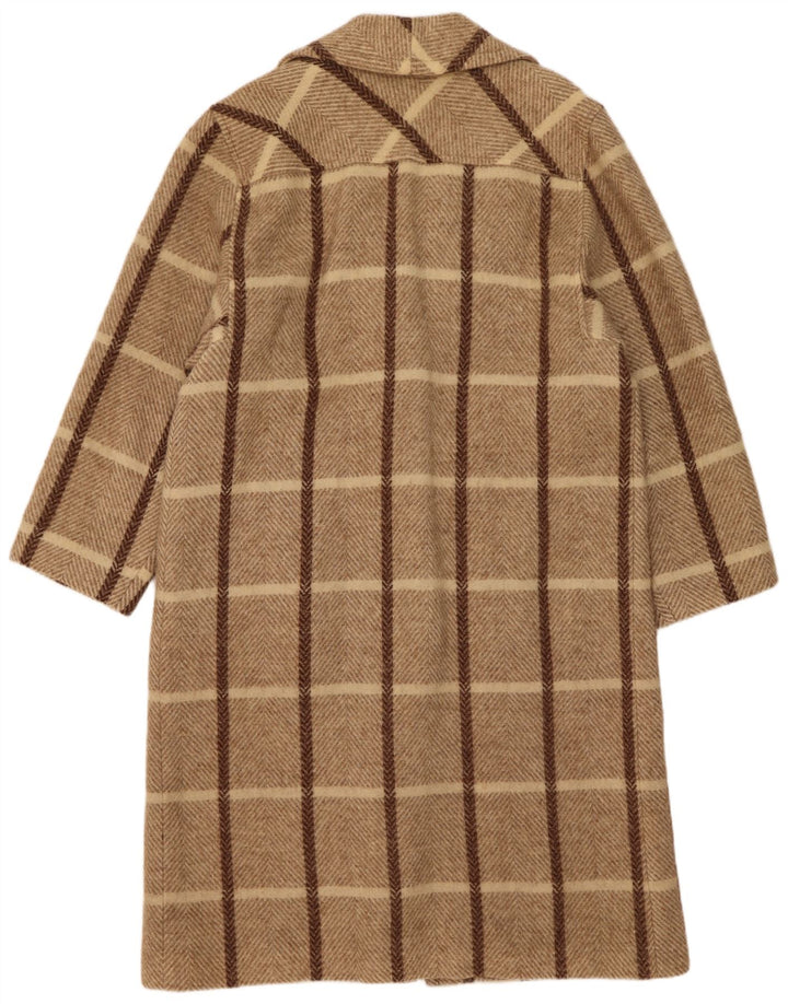 Vintage Damen Übergroßer Mantel UK 14 Mittelbeige karierte Wolle
