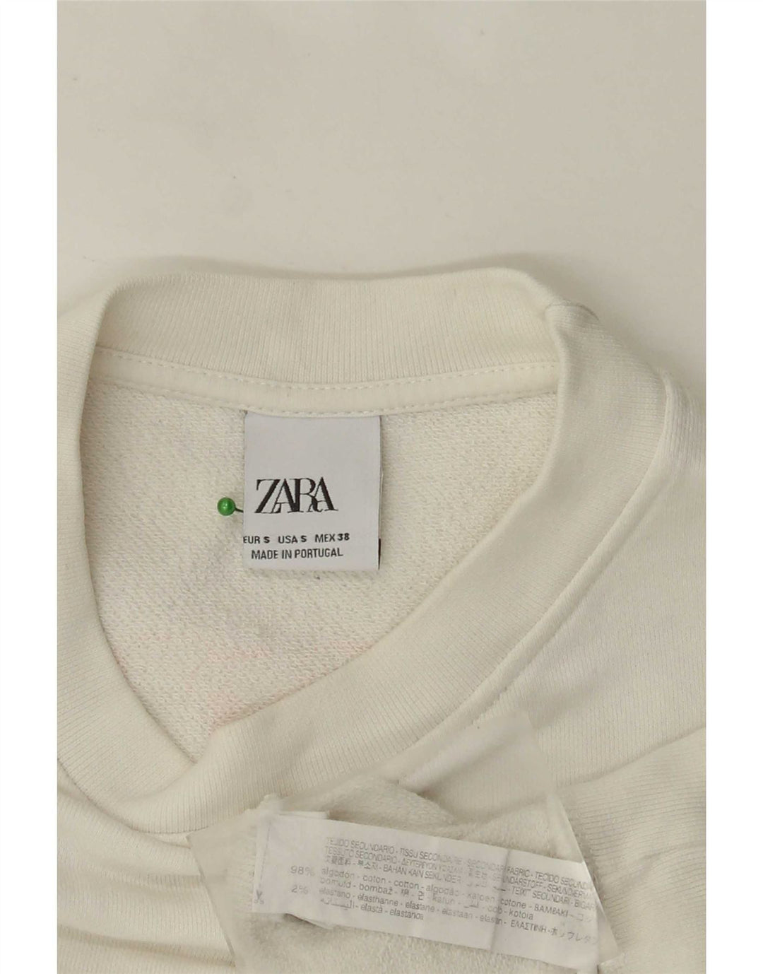 Zara Herren-Sweatshirt mit Grafik, Größe S, weiße Baumwolle