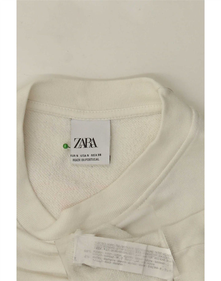 Zara Herren-Sweatshirt mit Grafik, Größe S, weiße Baumwolle