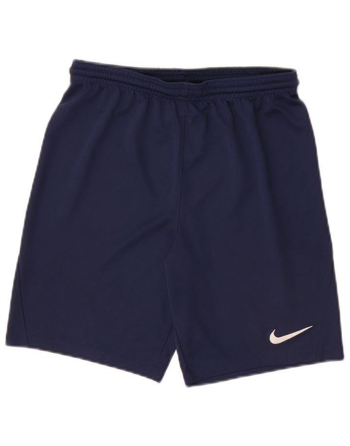 NIKE Boys Dri Fit Sport Shorts 12-13 Years Large Navy Blue Polyester