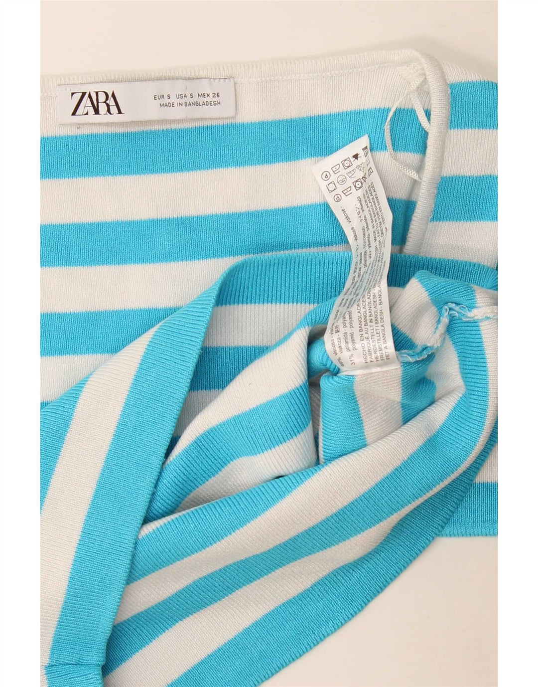 Zara Damen Crop Top UK 8 Kleine blau gestreifte Viskose