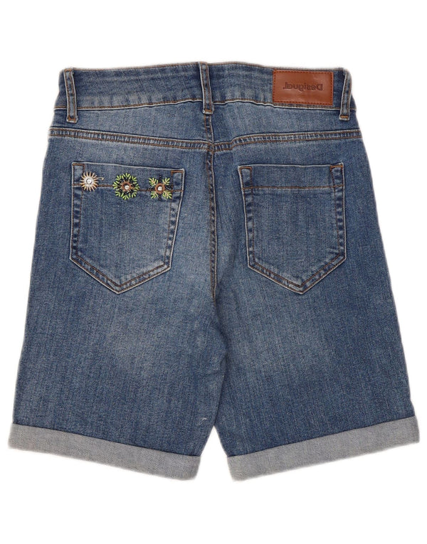 Desigual Damen Denim-Jeansshorts W26 Small Blue Floral Cotton