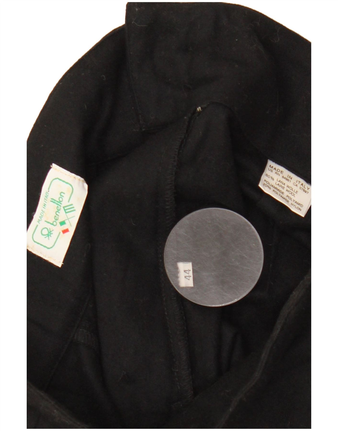 Benetton Damen-Midirock mit hoher Taille, Größe 44, mittelgroß, W28, schwarze Wolle