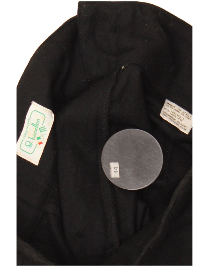Benetton Damen-Midirock mit hoher Taille, Größe 44, mittelgroß, W28, schwarze Wolle