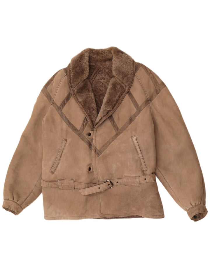 Vintage Damen Shearling Jacke UK 18 XL Grau