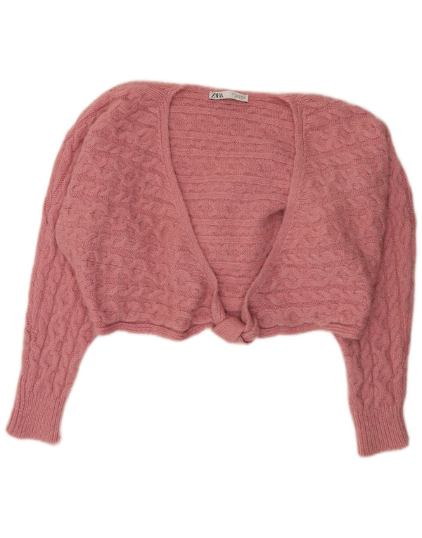 Zara Damen Crop Oversized Cardigan Pullover UK 10 Small Rosa Acryl