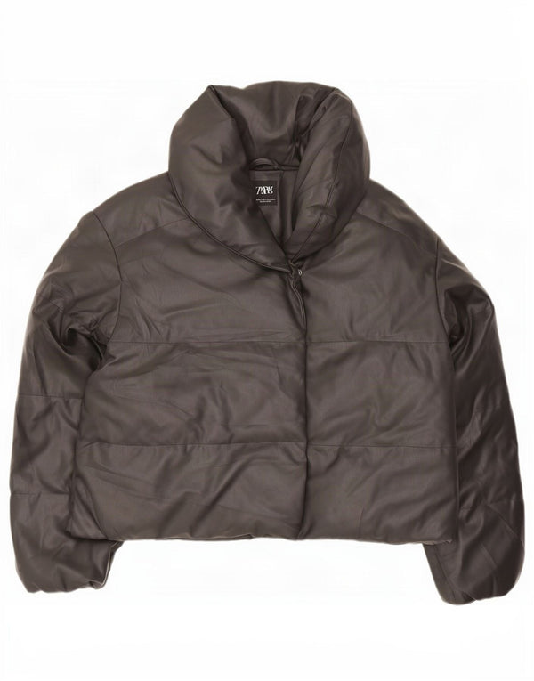 Zara Damen Crop Übergroße wattierte Jacke UK 6 XS Schwarz Polyester