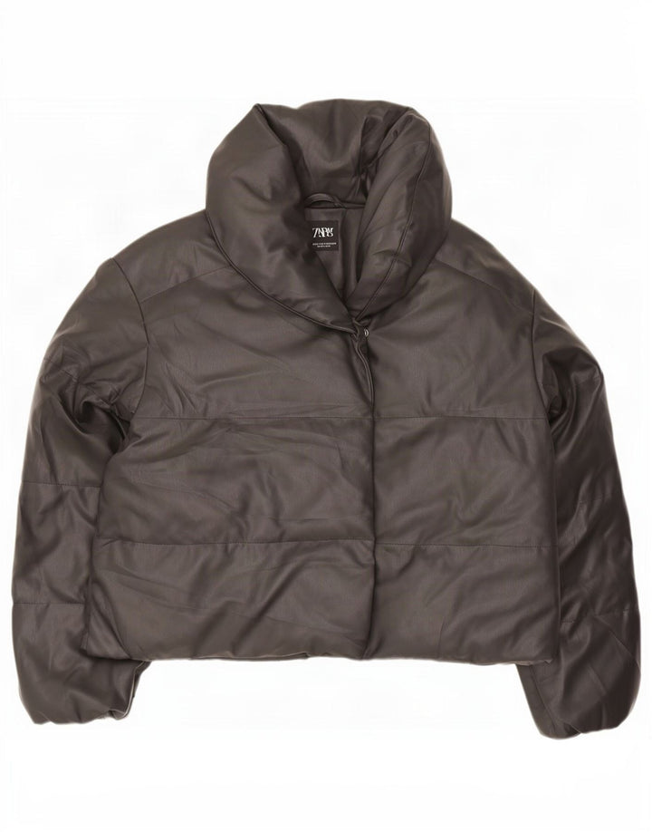 Zara Damen Crop Übergroße wattierte Jacke UK 6 XS Schwarz Polyester
