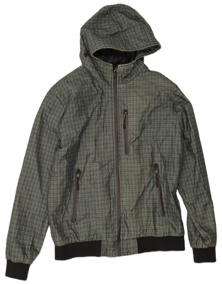 Zara Herren-Bomberjacke mit Kapuze, UK 44 2XL, grün kariertes Polyester