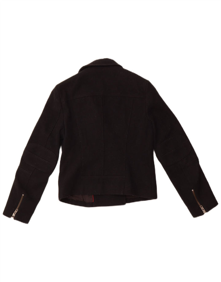 JACK WILLS Damen Crop Blazer Jacke UK 8 Small Schwarze Wolle