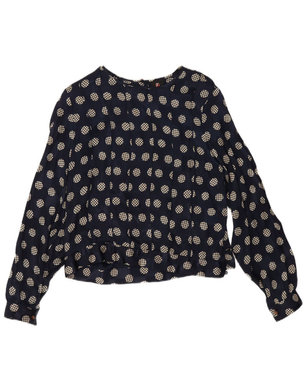Fiorella Rubino Damen Crop Bluse Top UK 14 Large Marineblau gepunktet