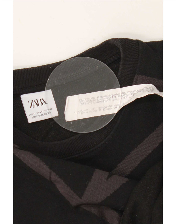 Zara Herren-Sweatshirt-Pullover, große schwarze geometrische Baumwolle