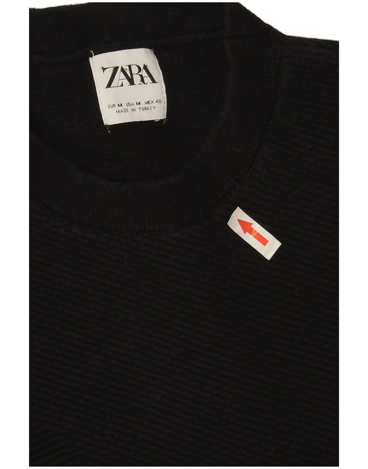 Zara Herren-Pullover mit Rundhalsausschnitt, mittlere schwarze Baumwolle