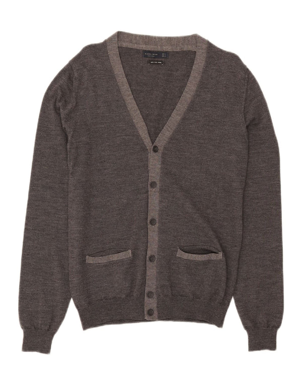Zara Mens Cardigan Sweater Large Grey Wool