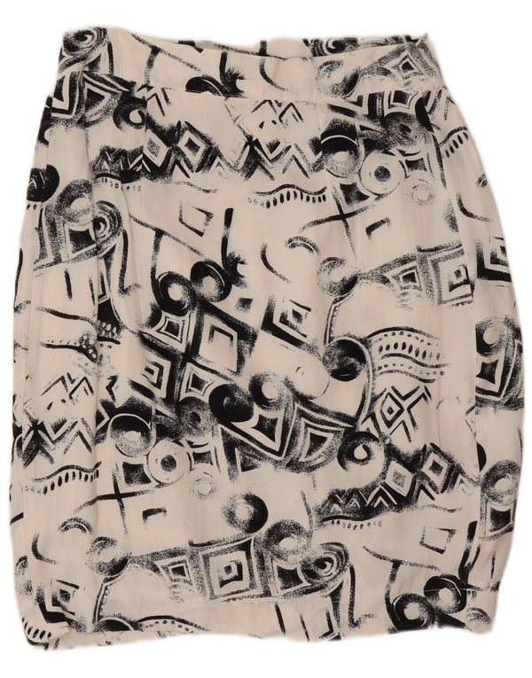 Vintage Damen Wickelrock IT 44 Medium W26 Weiße geometrische Viskose