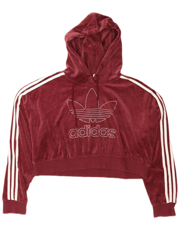 Adidas Damen Übergroßer Crop Velour Hoodie Pullover UK 16 Large Burgund