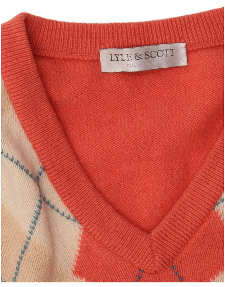 LYLE & SCOTT Herren Pullover mit V-Ausschnitt XL Orange Argyle/Diamant