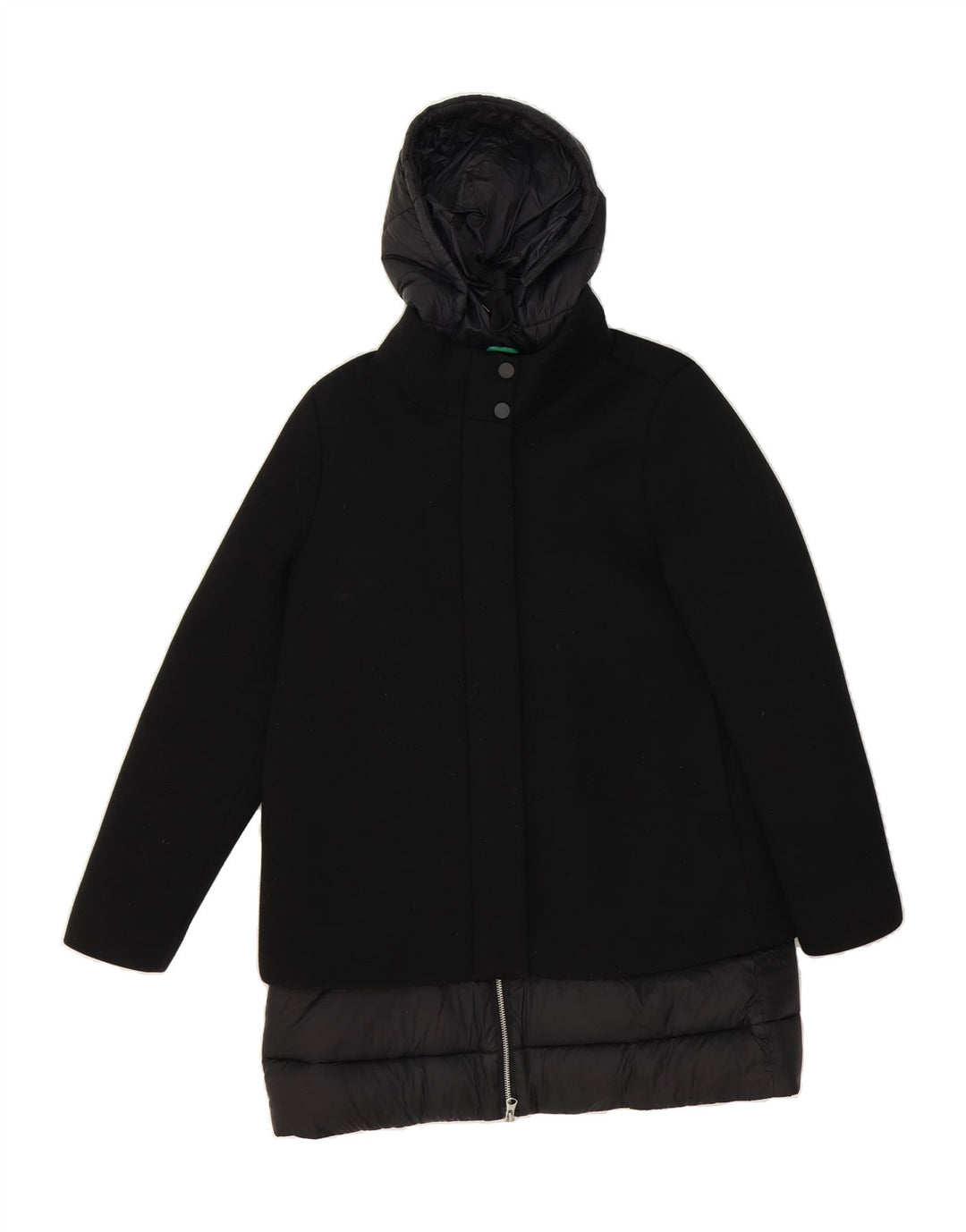 BENETTON Womens Oversized Hooded Padded Coat UK 8 Small  Black Modal Vintage Benetton and Second-Hand Benetton from Messina Hembry 