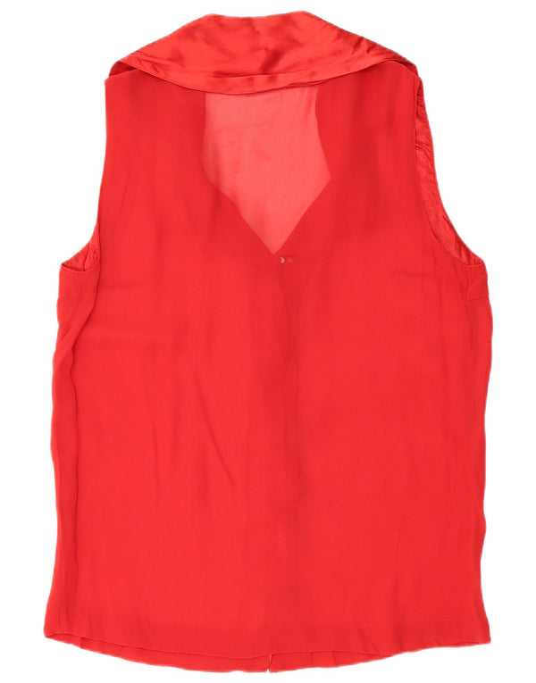 VINTAGE Damen ärmellose Hemdbluse UK 16 Large Rot