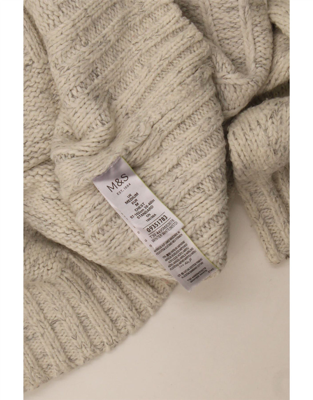 Marks & Spencer Herren-Pullover mit Reißverschluss am Hals, Mittelweiß geflecktes Acryl
