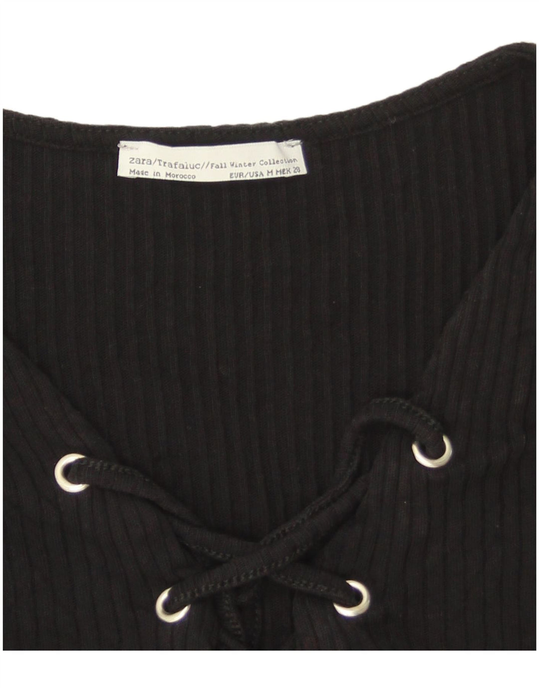 Zara Damen Crop Top Langarm UK 12 Medium Schwarz