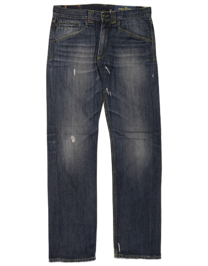 DONDUP Herren Distressed Straight Jeans W34 L32 Blaue Baumwolle