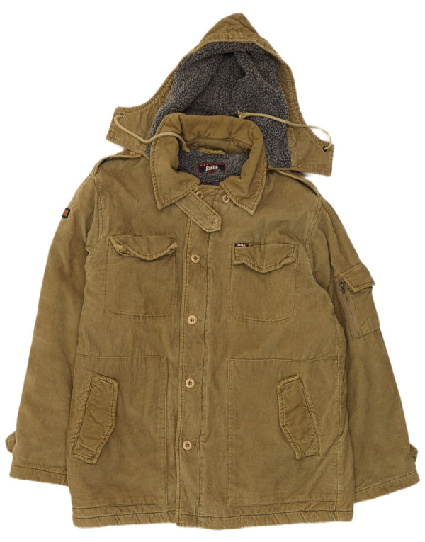 Rifle Herren Militär-Cordjacke mit Kapuze, UK 38, mittlere Khaki-Baumwolle