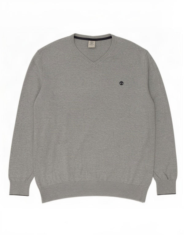 Timberland Herren-Pullover mit V-Ausschnitt, XL, grau gefleckte Baumwolle
