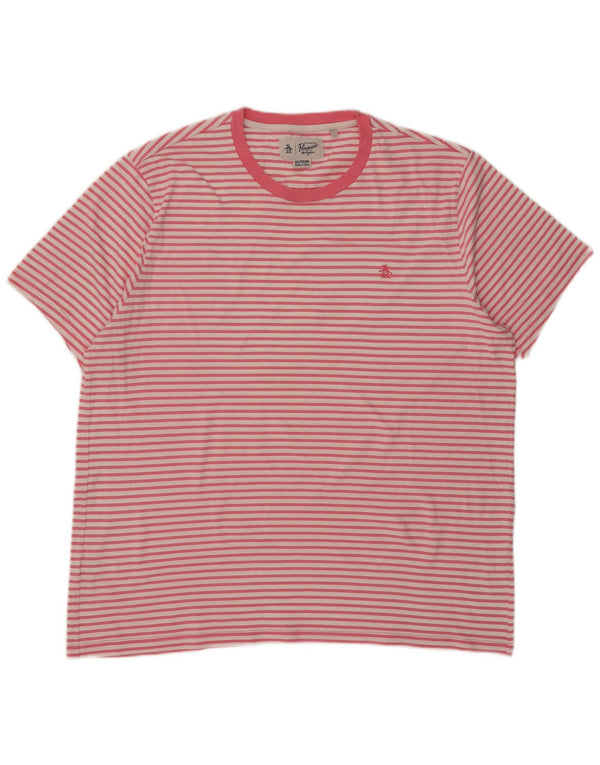 Penguin Herren T-Shirt Top 2XL rosa gestreift aus Baumwolle