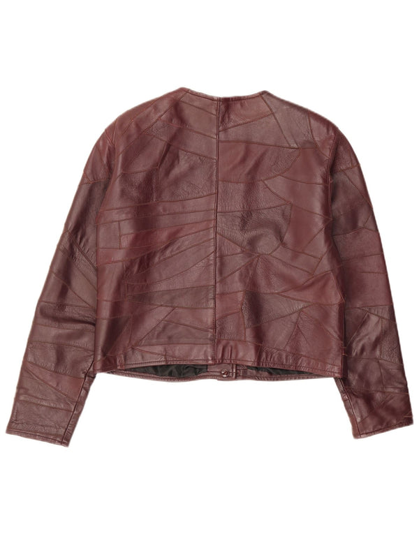 Vintage Damen Lederjacke UK 14 Medium Burgund Patchwork
