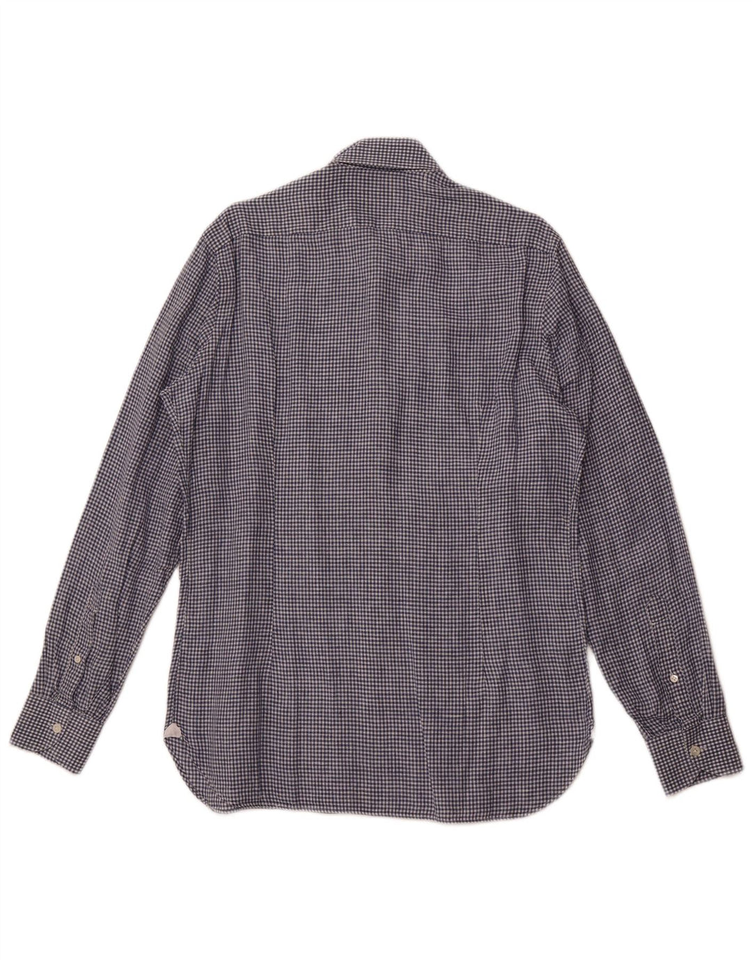 BORRELLI Herrenhemd Größe 40 15 3/4 mittelblaue Gingham-Baumwolle