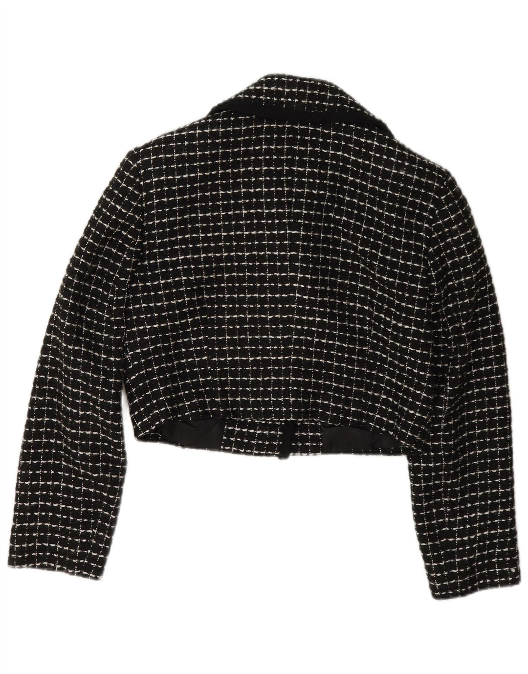 Vintage Damen 3-Knopf-Crop-Blazerjacke IT 42 Mittelschwarz kariert