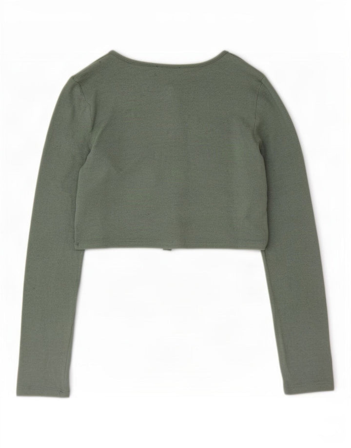 Zara Damen Crop Cardigan Top UK 12 Mittelgrüne Viskose