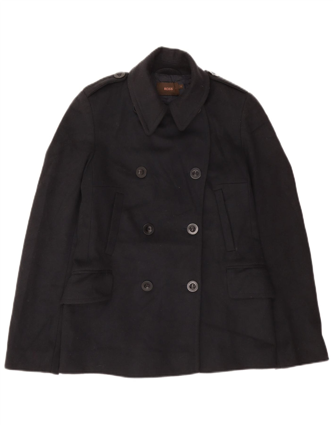 Reiss Womens Military Pea Coat UK 10 Small Marineblaue Wolle
